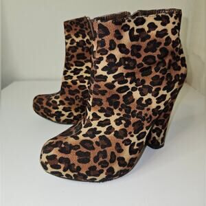 Ankle heel boots with cheetah print chunky heel side zipper